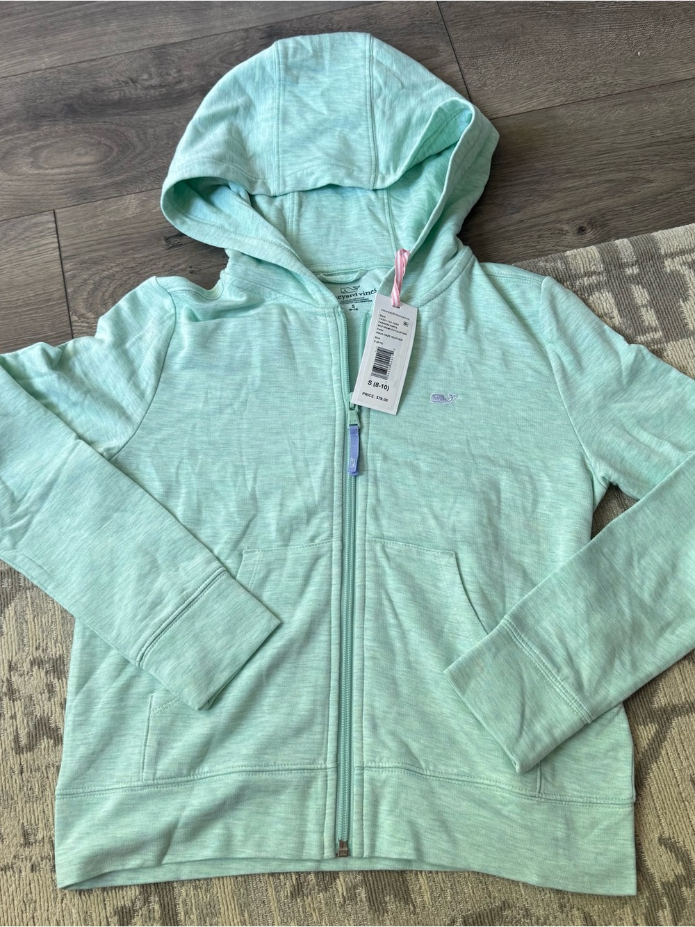 Vineyard Vines Girls' Lightweight Mint Hooded Zip-Up Sweatshirt